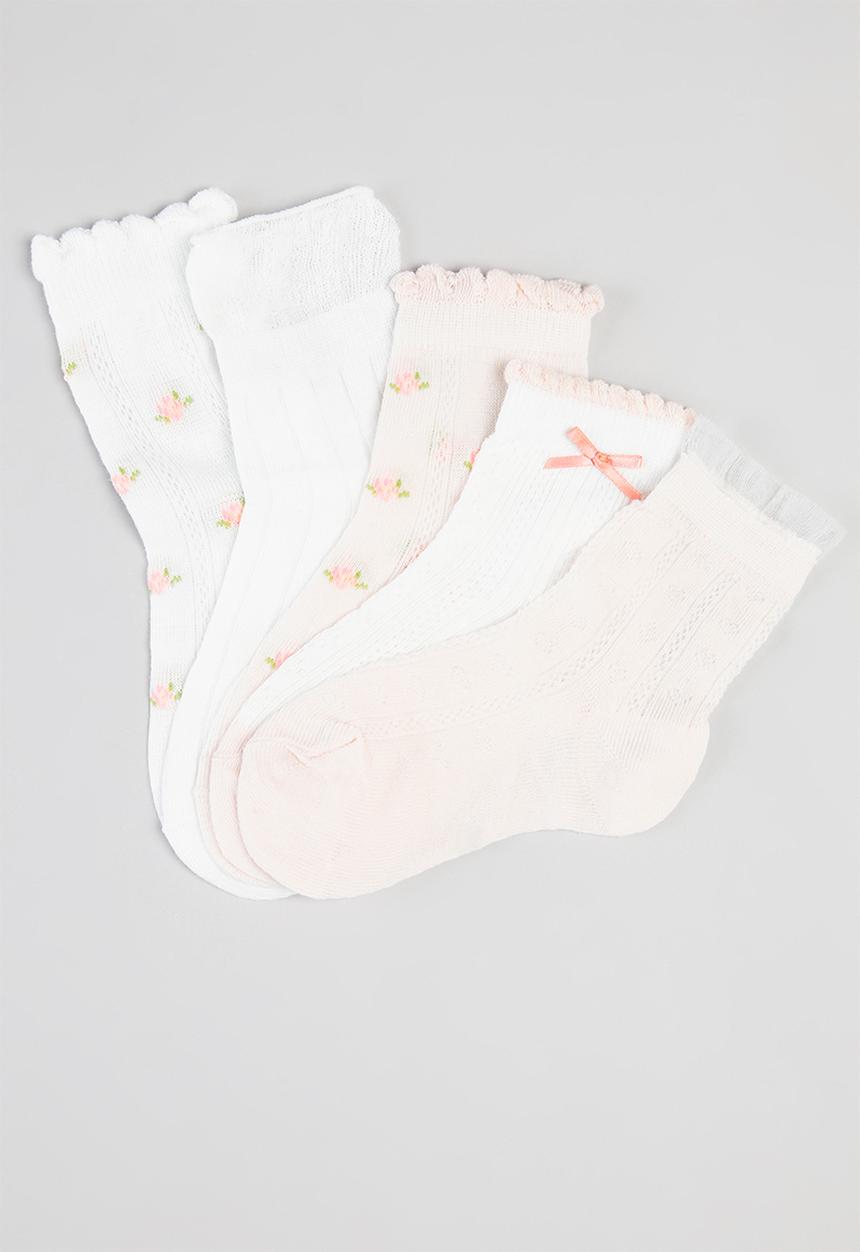 Pop Candy - Girls embroidered socks - pink & white