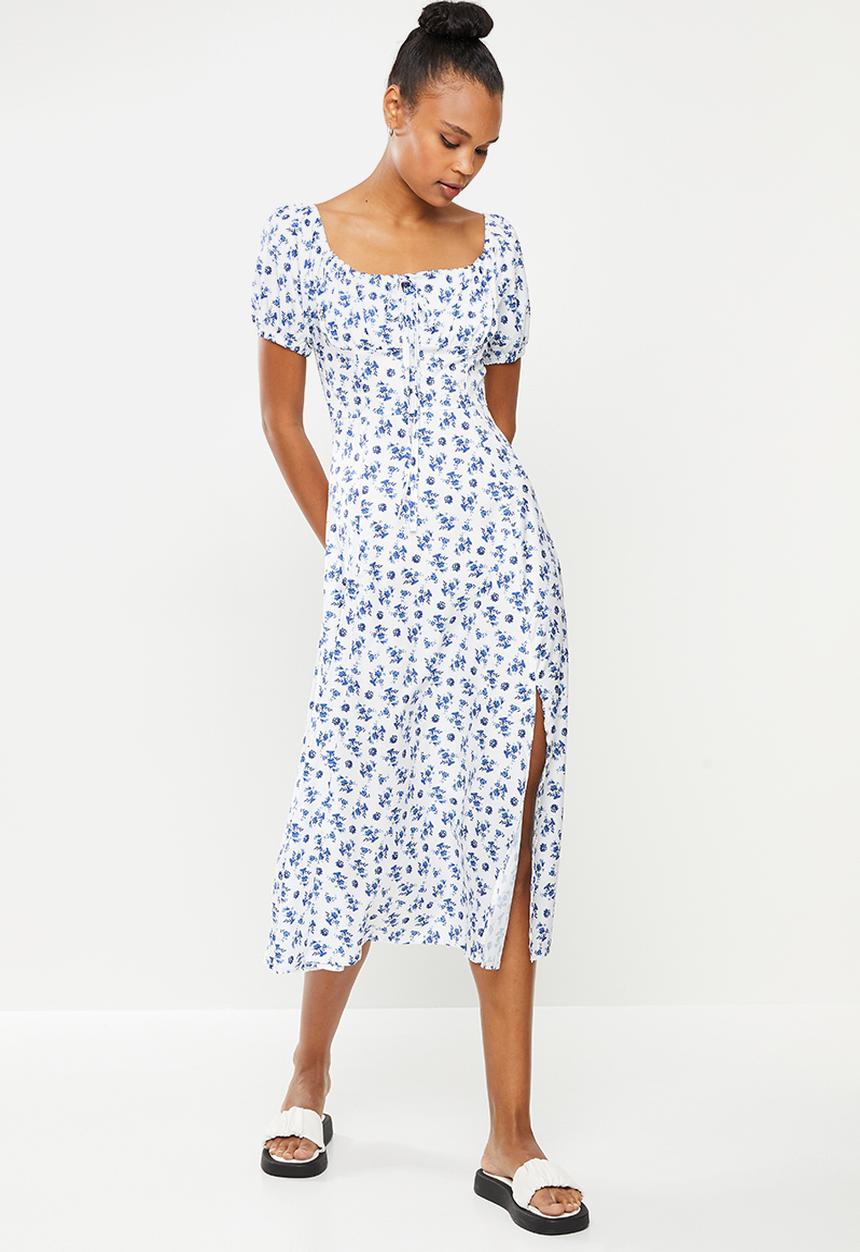 dailyfriday - Square neck maxi dress - white & blue 