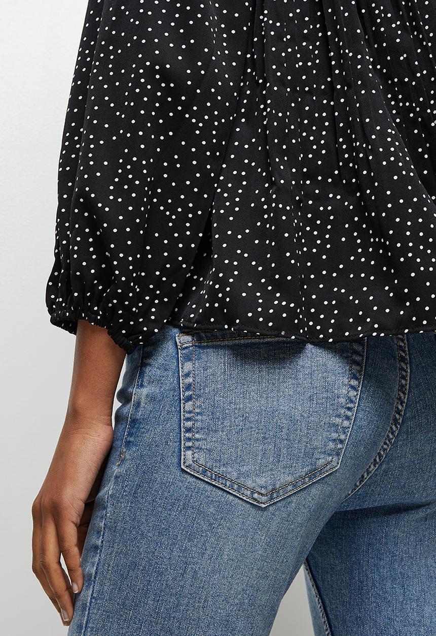 edit - Pleat detail flounce blouse - black
