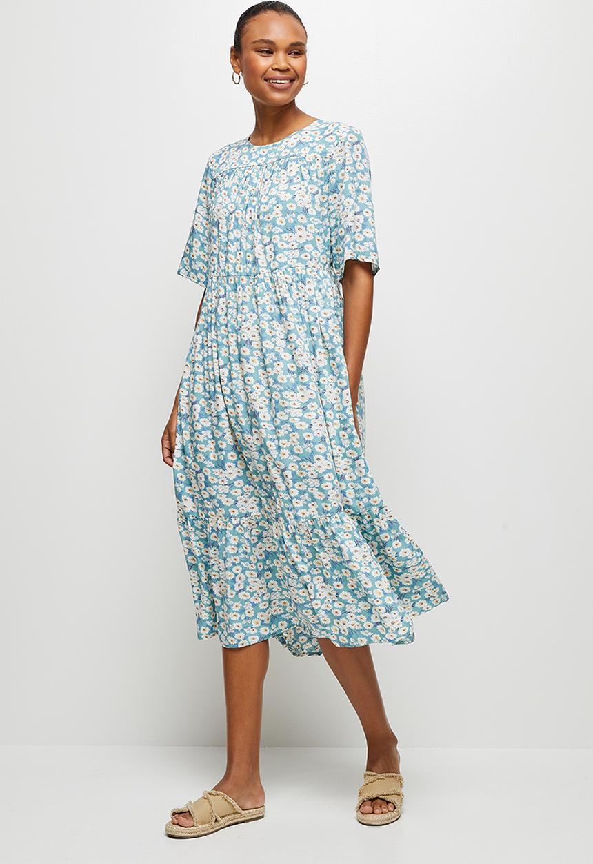 edit - Yoke detail tiered midi - blue ditsy