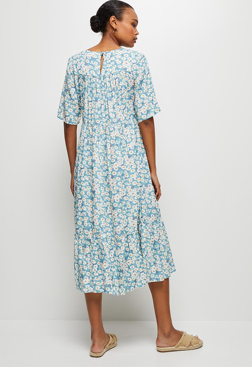 edit - Yoke detail tiered midi - blue ditsy