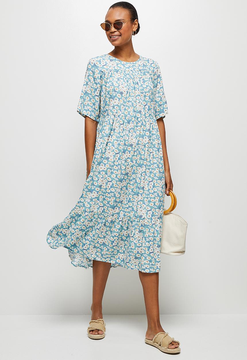 edit - Yoke detail tiered midi - blue ditsy