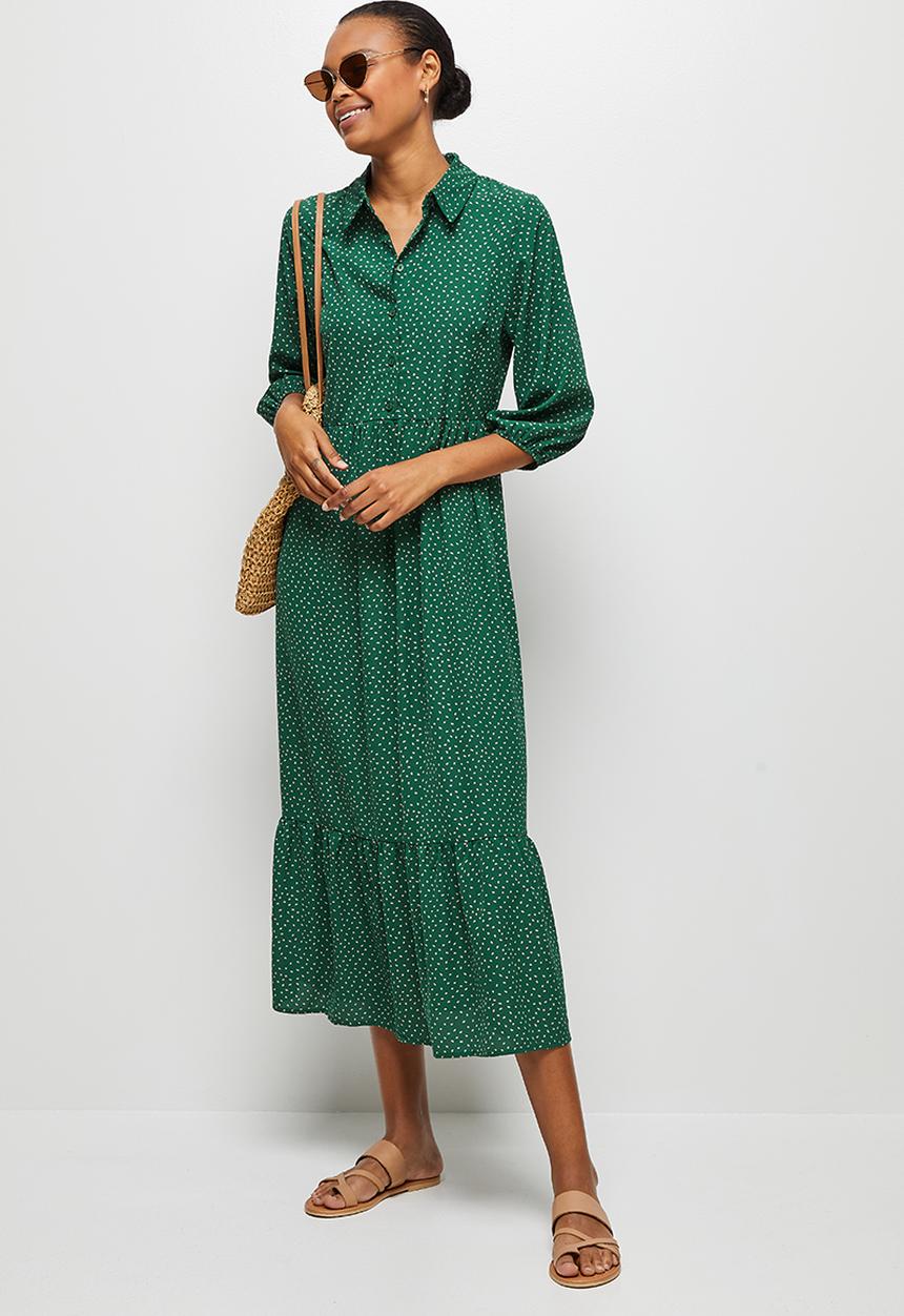 edit - Tiered shirt midi - dark green spot