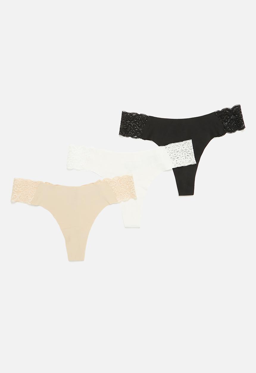 Cotton On - Party pants seamless g string 3 pack - black/ frappe/ cream