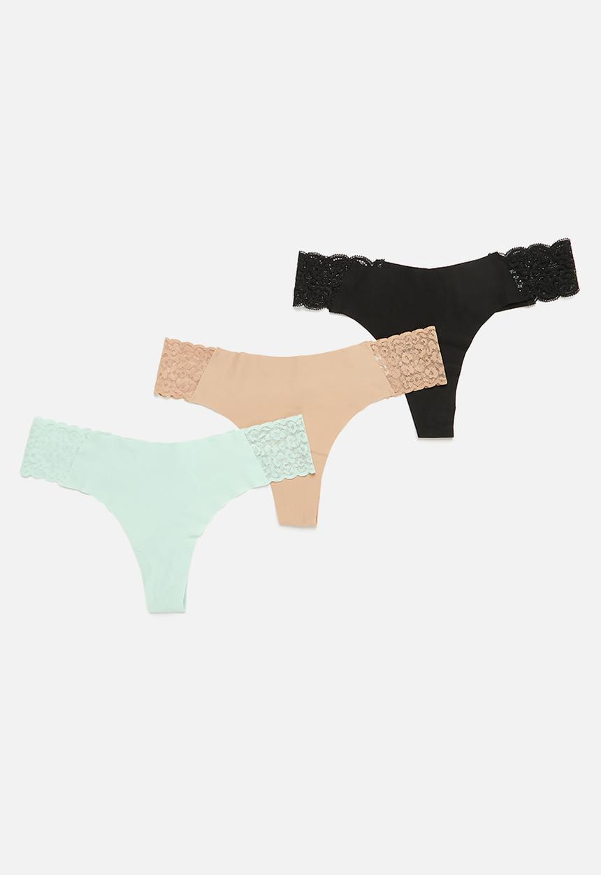 Cotton On - Party pants seamless g string 3 pack - black/pecan fudge/peppermint