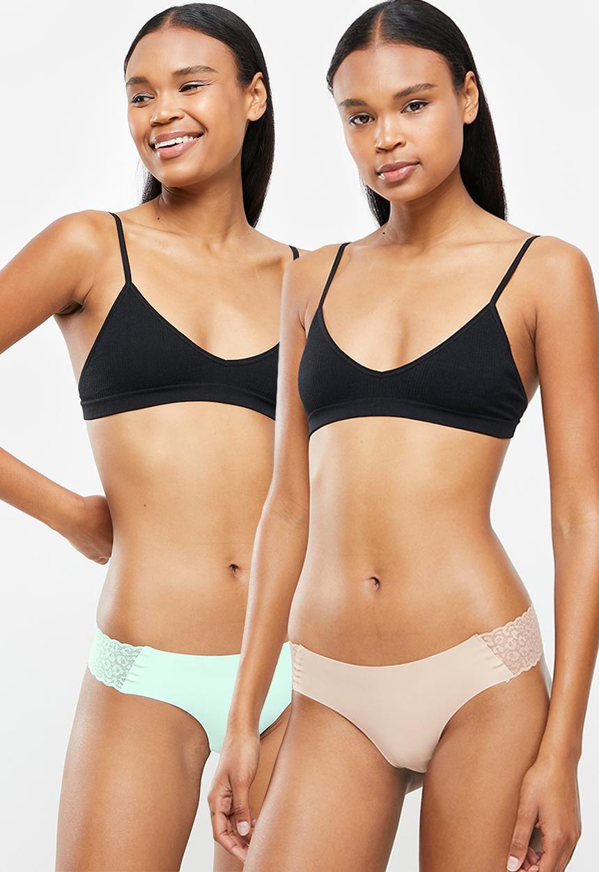 Cotton On - Party pants seamless g string 3 pack - black/pecan fudge/peppermint