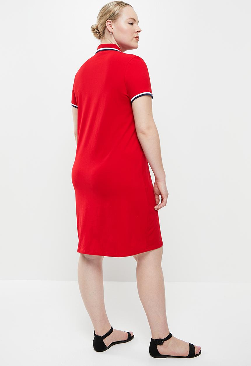 POLO - Plus leigh short sleeve stretch golfer dress - red