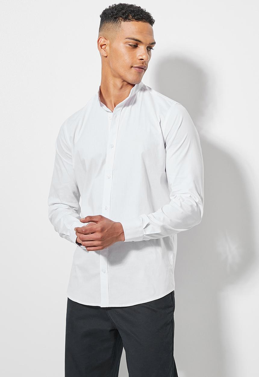 Superbalist - Wu slim stretch mandarin shirt - white