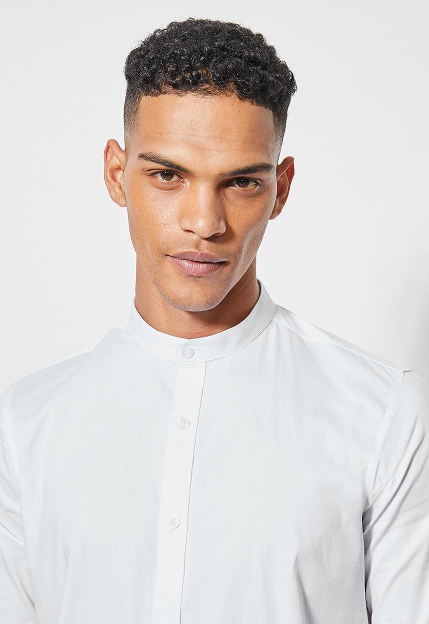 Superbalist - Wu slim stretch mandarin shirt - white