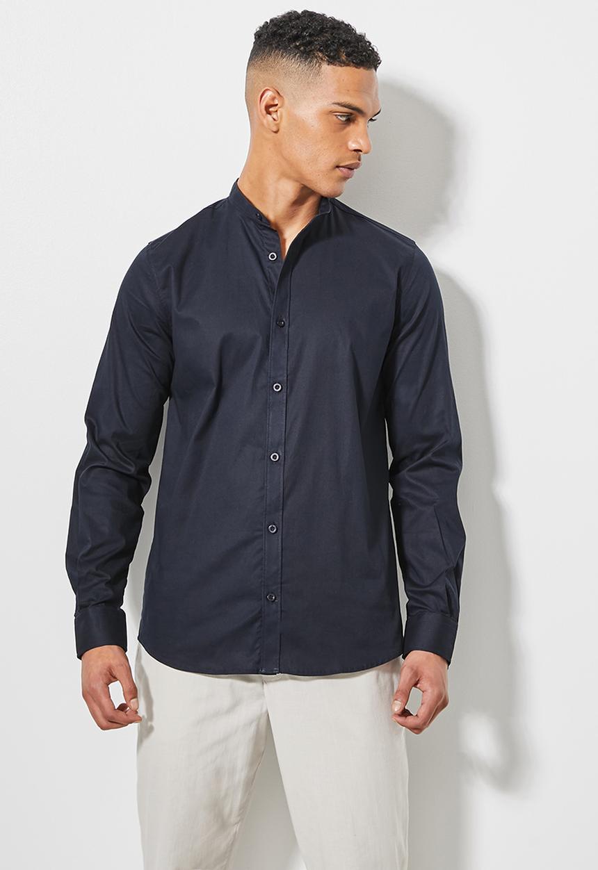 Superbalist - Wu slim stretch mandarin shirt - navy