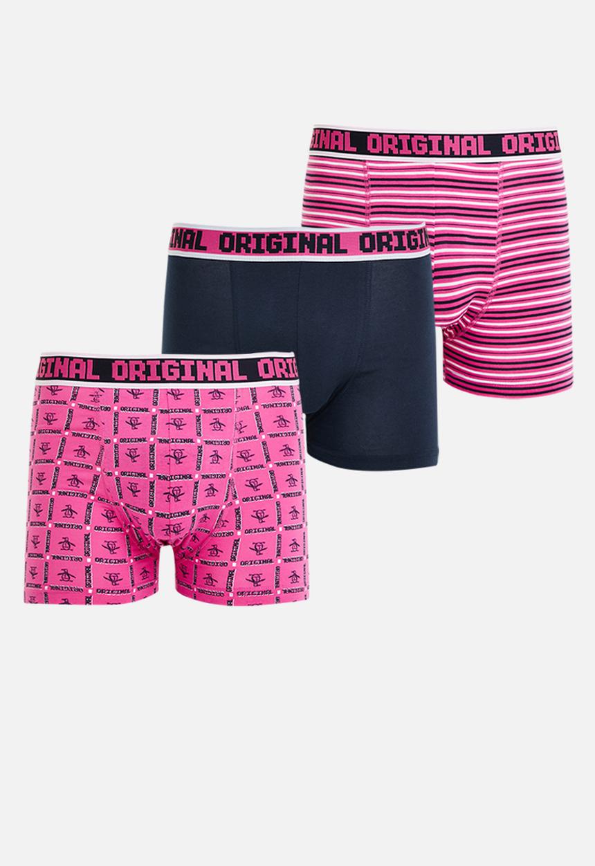 Original Penguin - 3 Pack mens penguin underwear retro op check - navy & pink