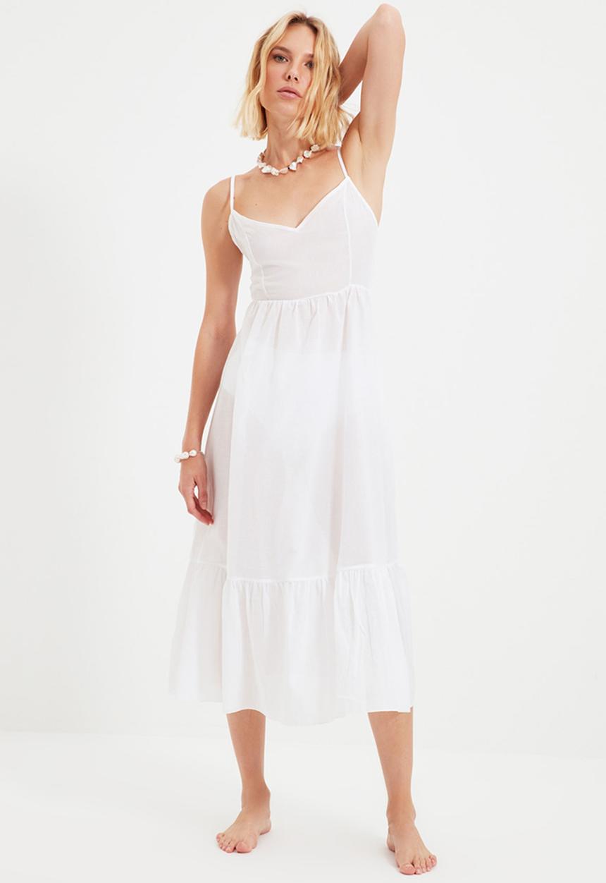 Trendyol - Backless strap voile dress - white