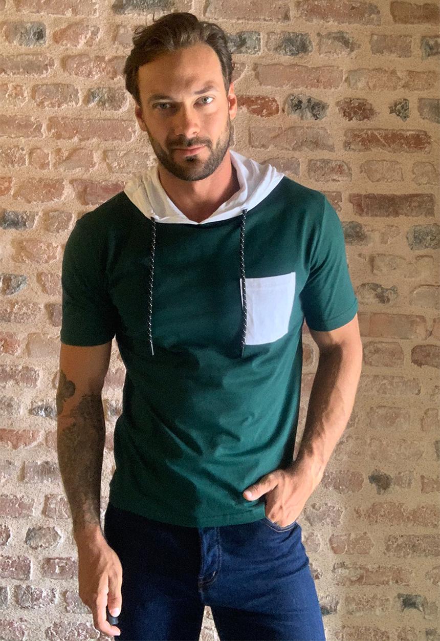 Trendyol - Contrast pocket hooded short sleeve tee - green