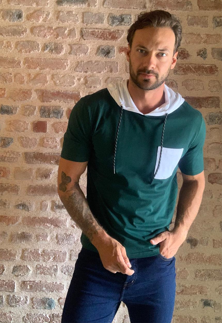 Trendyol - Contrast pocket hooded short sleeve tee - green