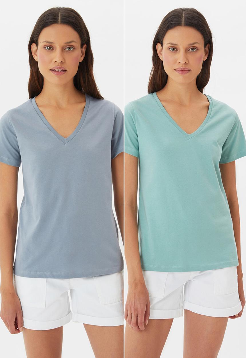 Trendyol - Gri-wo T-shirt - grey & mint