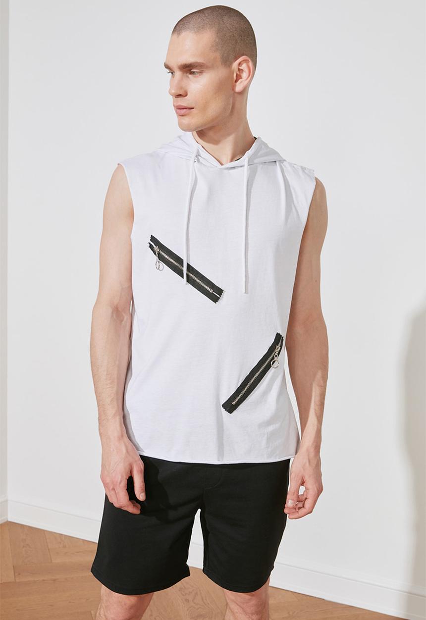 Trendyol - Zip detail sleeveless hooded top - white