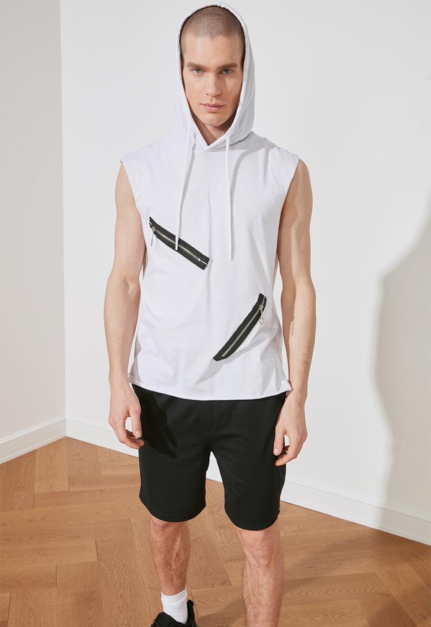 Trendyol - Zip detail sleeveless hooded top - white