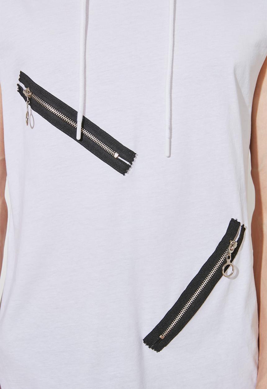 Trendyol - Zip detail sleeveless hooded top - white