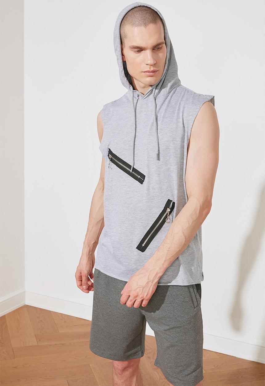 Trendyol - Zip detail sleeveless hooded top - grey