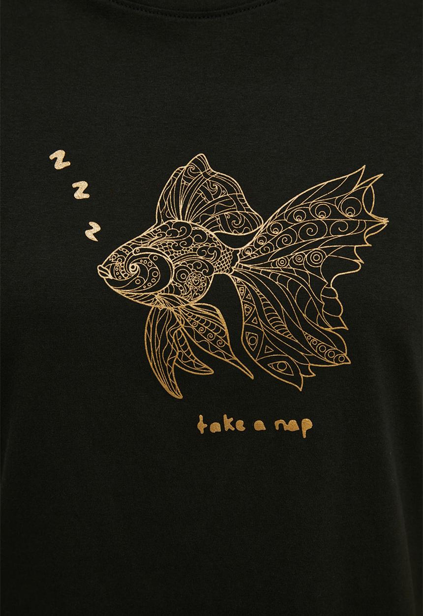 Trendyol - Fish printed knitted pajamas set - black
