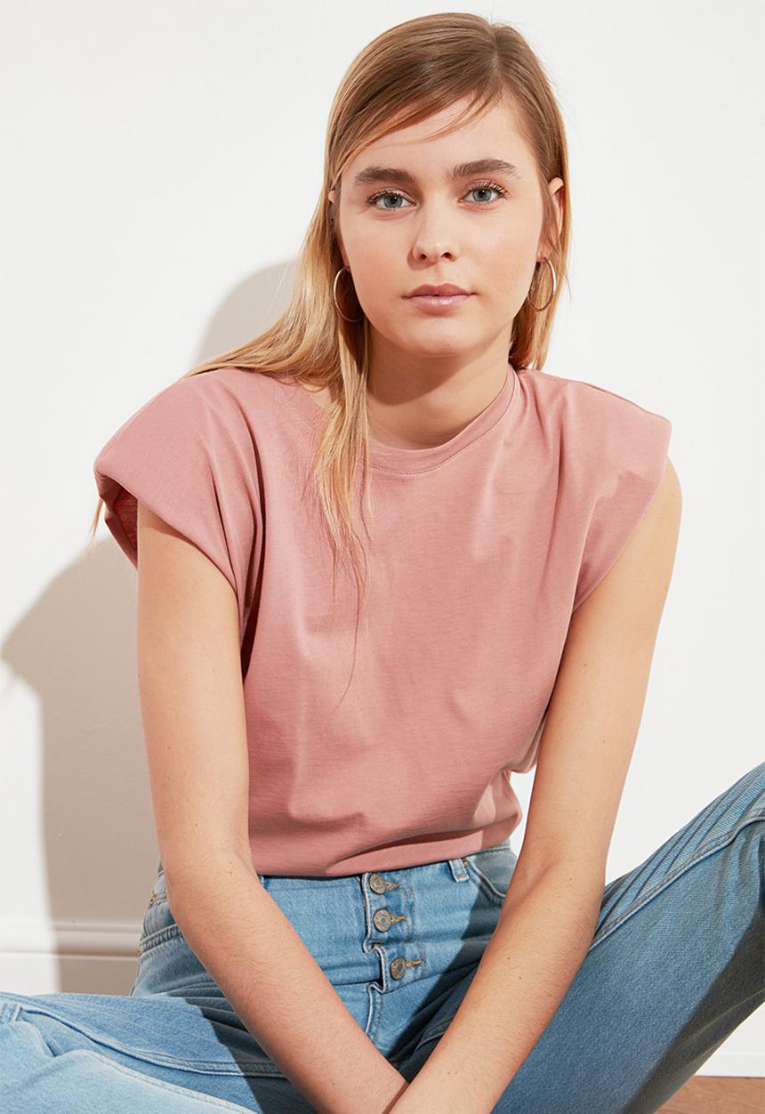 Trendyol - Wadding basic knitted t-shirt - rose