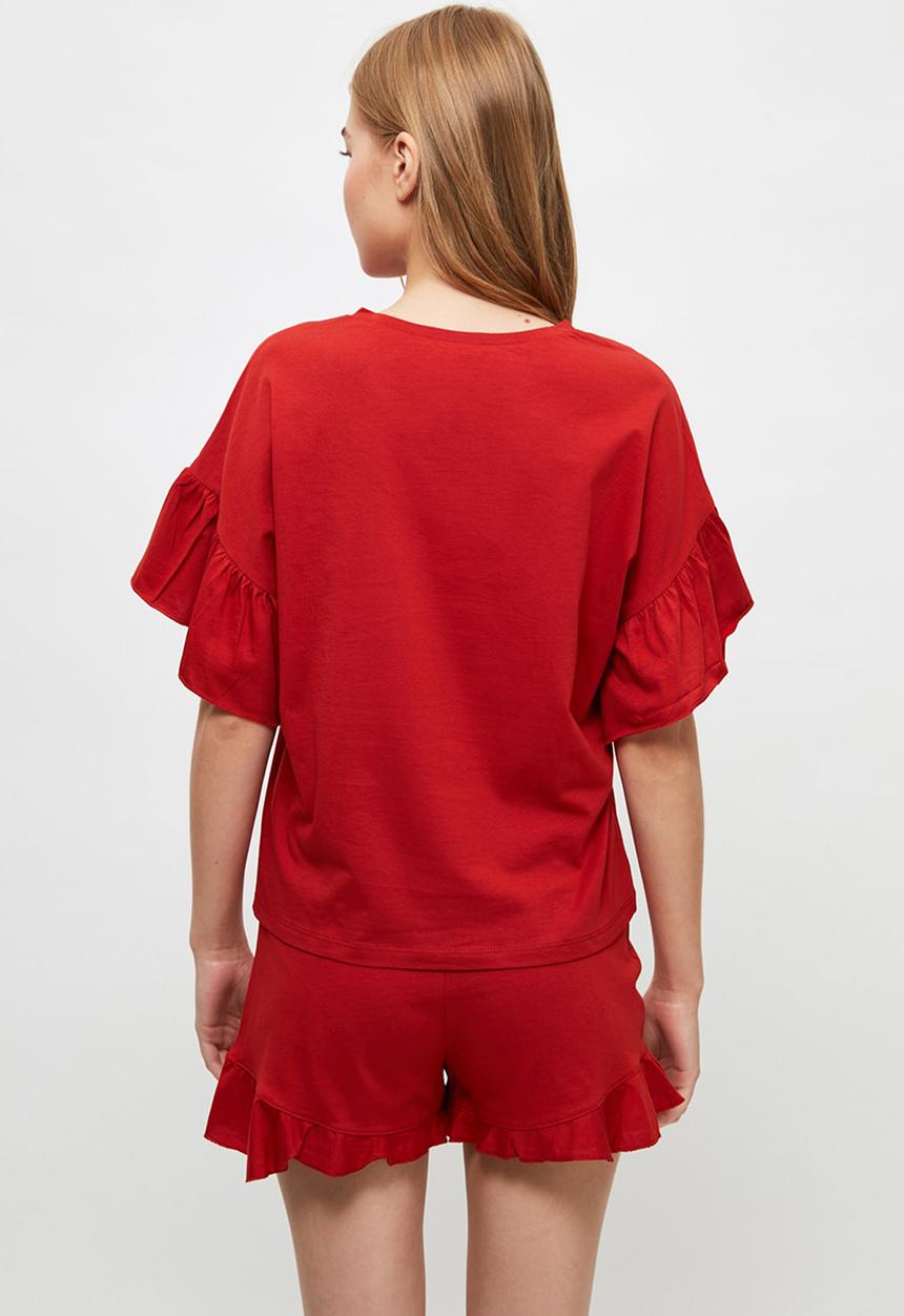 Trendyol - Frilly sleeves knitted pajamas set - red