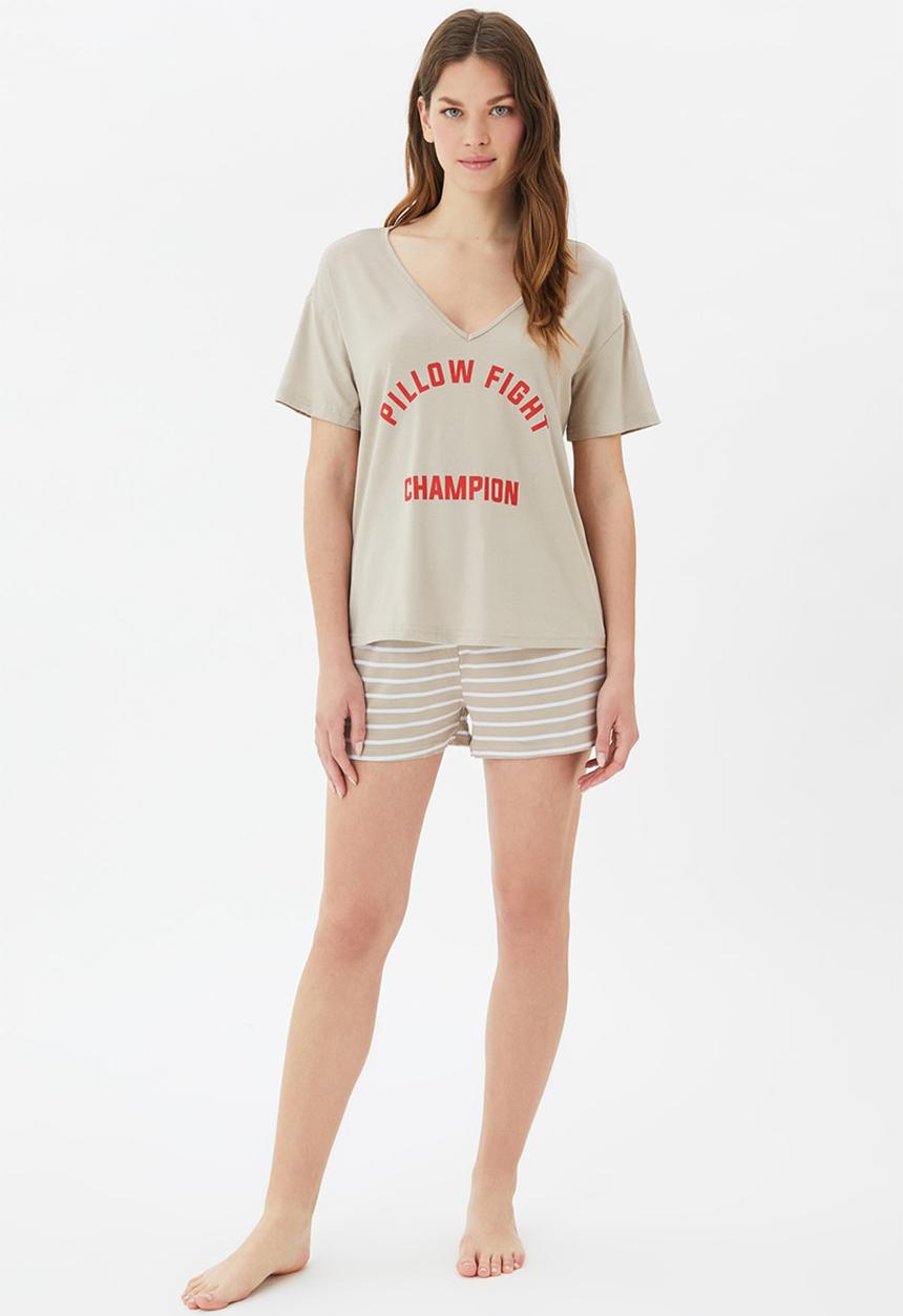 Trendyol - Printed knitted pajamas set - neutral
