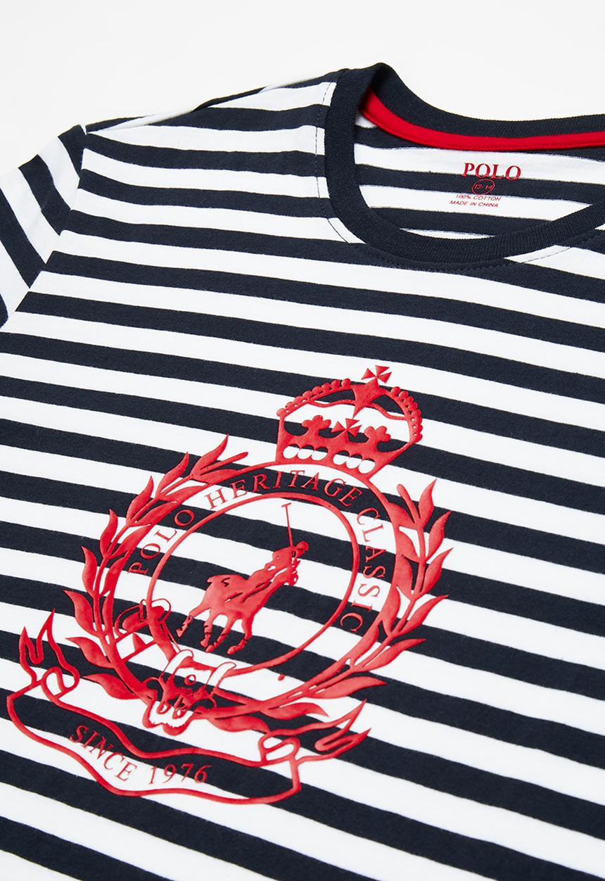 POLO - Boys logan printed striped tee - navy & white