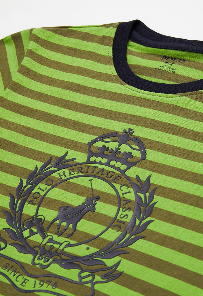 POLO - Boys logan printed striped tee - green & brown