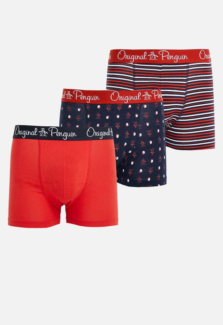 Original Penguin - 3 Pack mens penguin underwear underline pete diamond - navy & red
