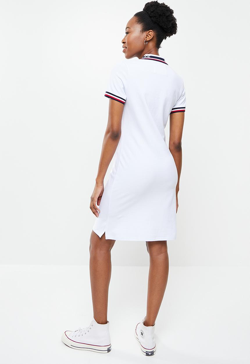 Aca Joe - Ladies aca joe high square logo & jacquard collar dress - white