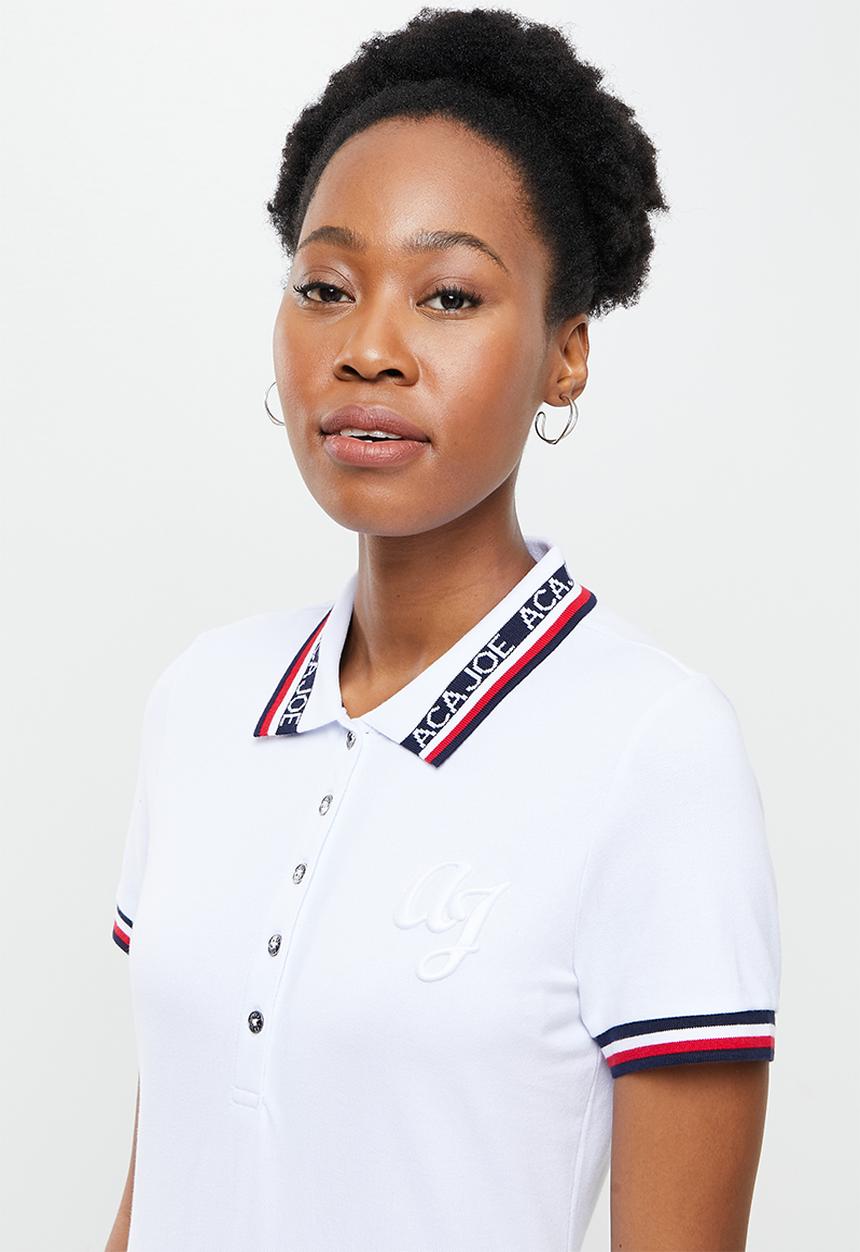 Aca Joe - Ladies aca joe high square logo & jacquard collar dress - white