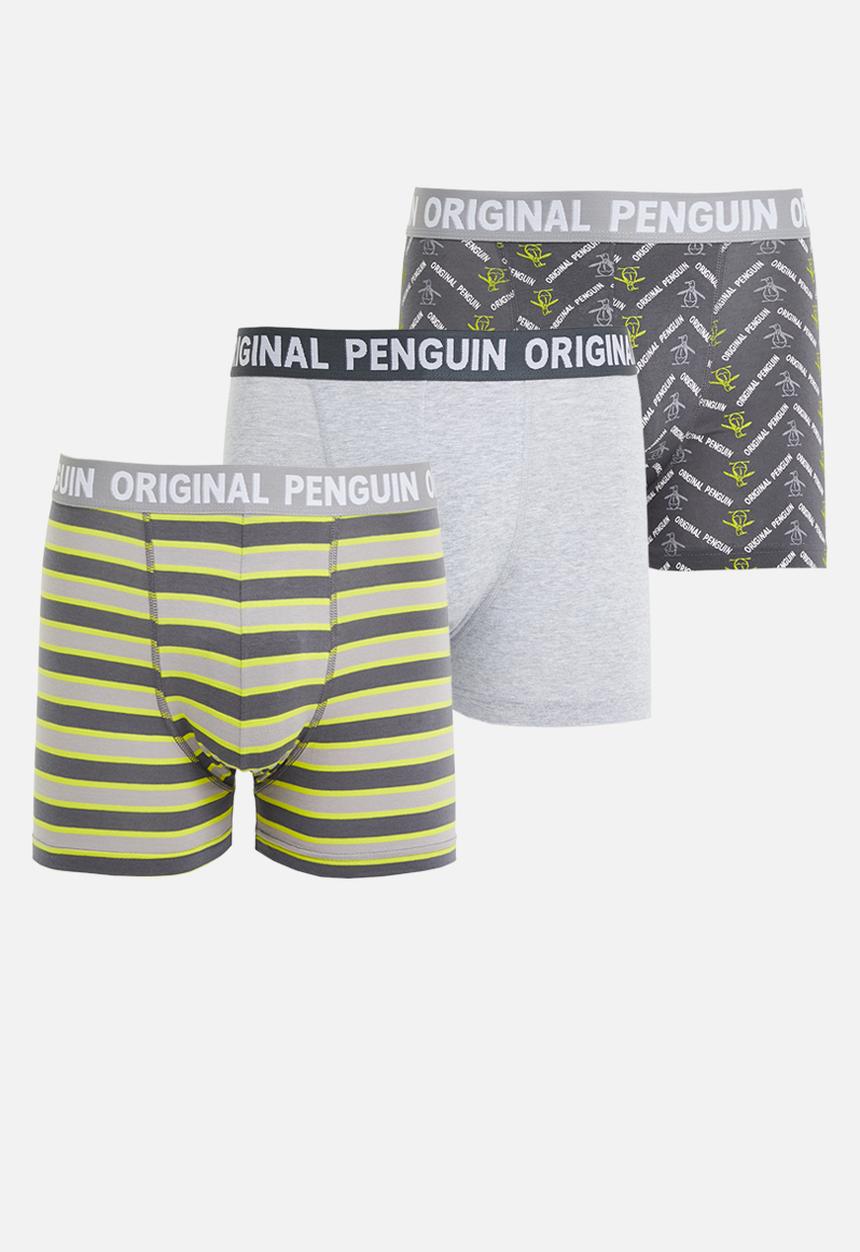 Original Penguin - 3 Pack mens penguin underwear zigzag op print - grey & lime