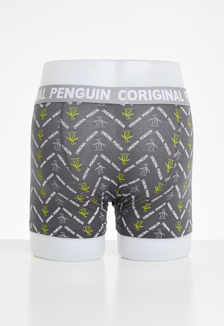 Original Penguin - 3 Pack mens penguin underwear zigzag op print - grey & lime