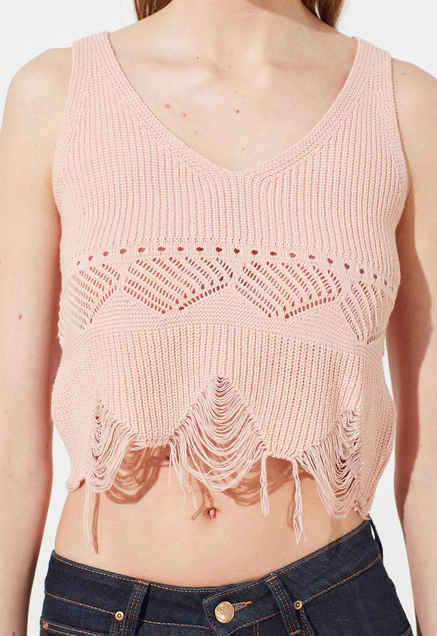 Trendyol - Flowy strapped knit top - powder pink