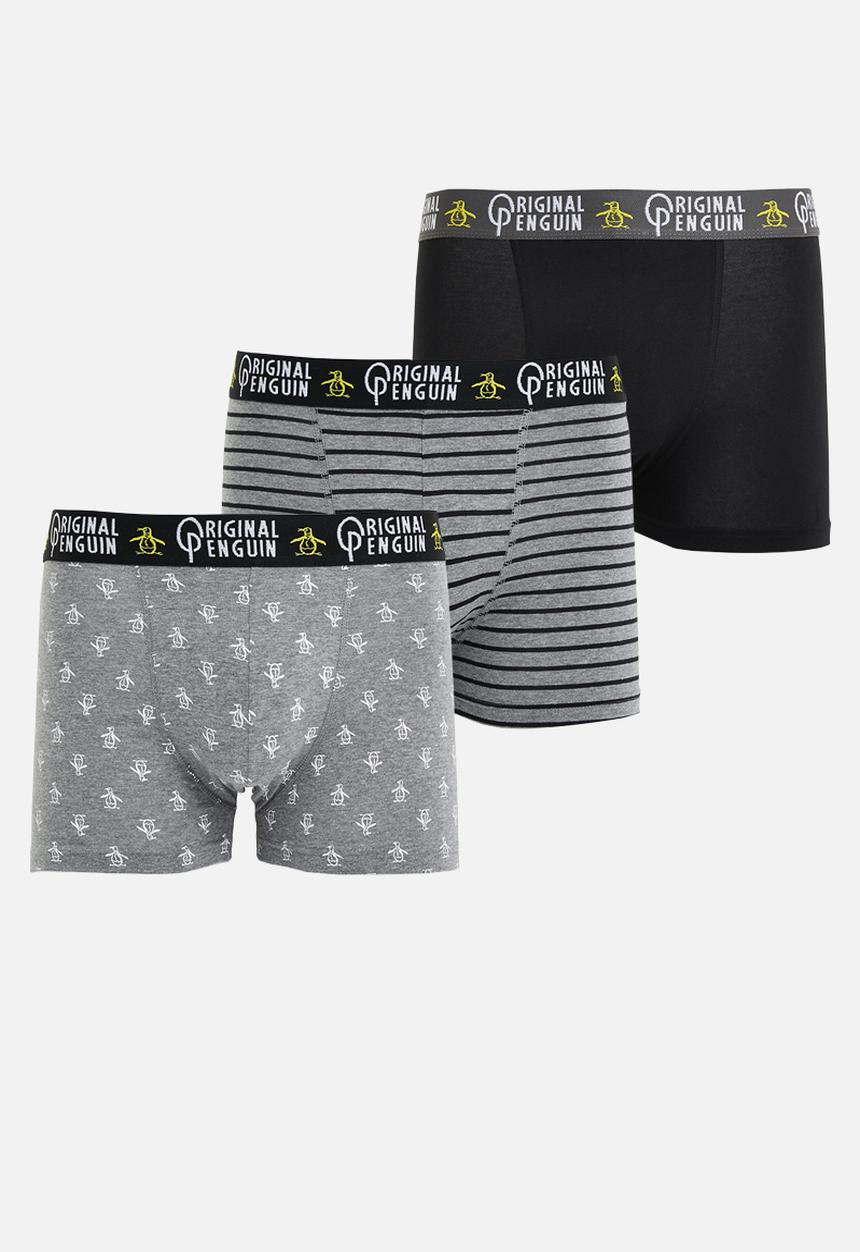 Original Penguin - 3 Pack mens penguin underwear aop pete black - charcoal & black 