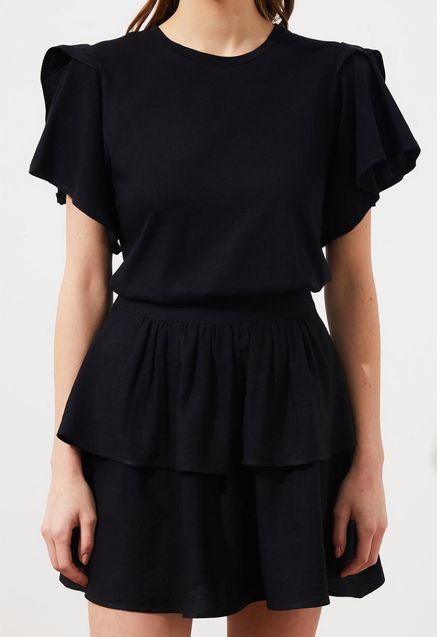Trendyol - Ruffle basic knitted t-shirt - black