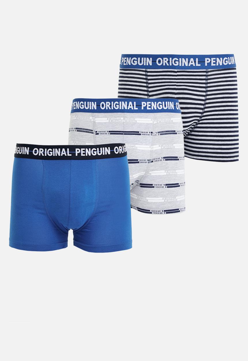 Original Penguin - 3 Pack mens penguin underwear line op print -  blue & grey