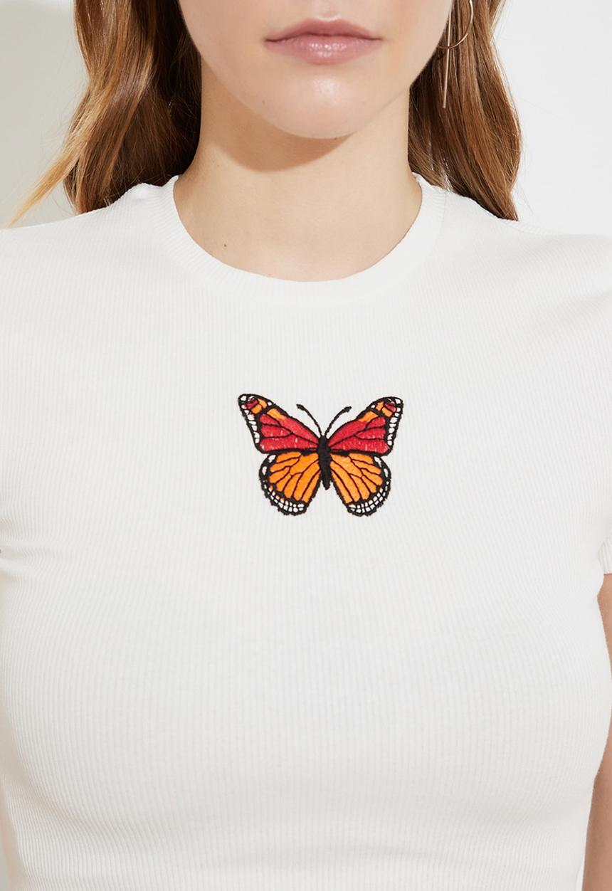 Trendyol - Printed crop knitted t-shirt - white