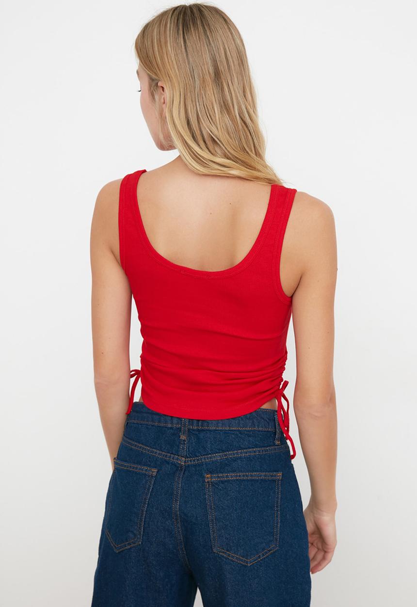Trendyol - Ruffle detailed corduroy knitted singlet - red