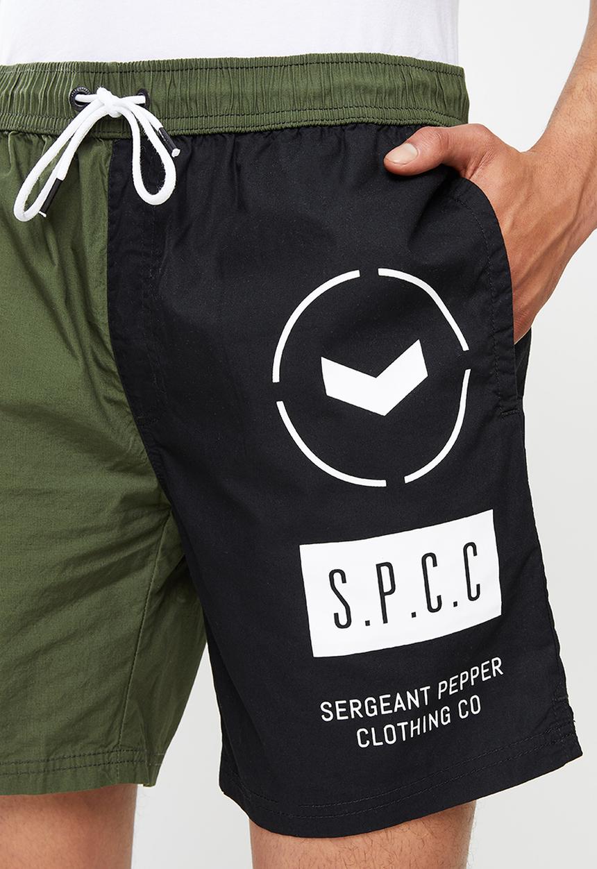 S.P.C.C - Sautin regular fit elasticated shorts - green & black