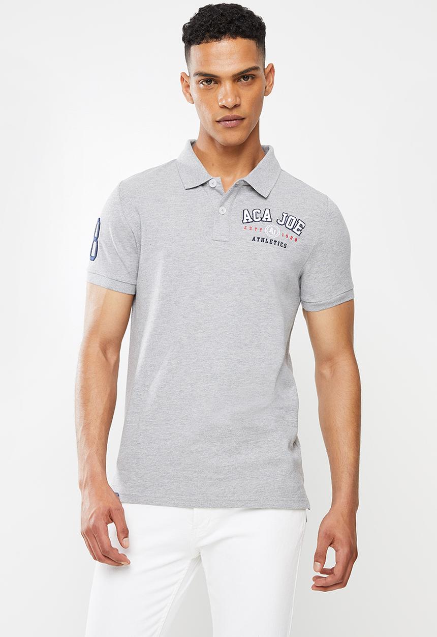 Aca Joe - Chest emb applique short sleeve golfer - grey melange
