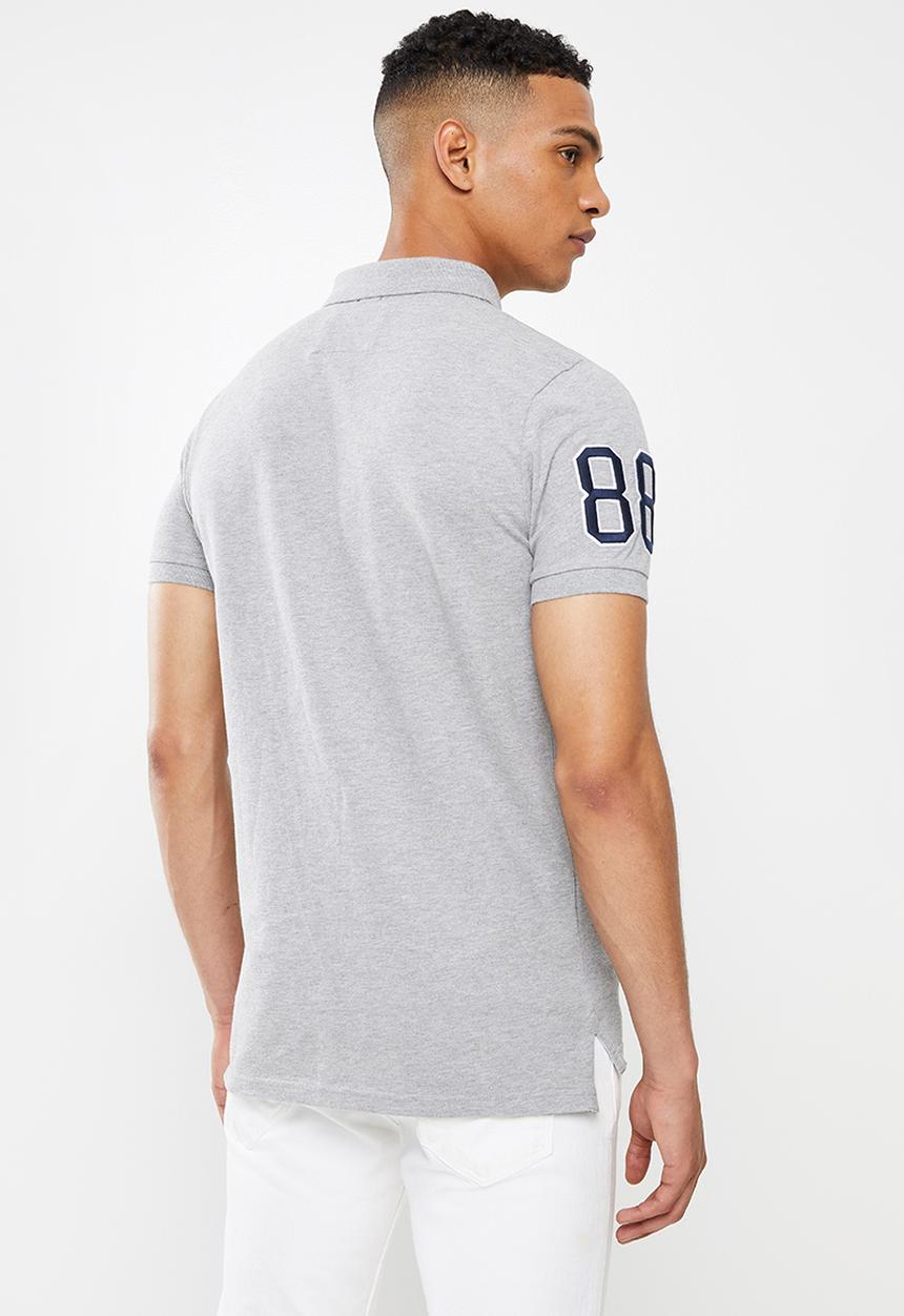 Aca Joe - Chest emb applique short sleeve golfer - grey melange