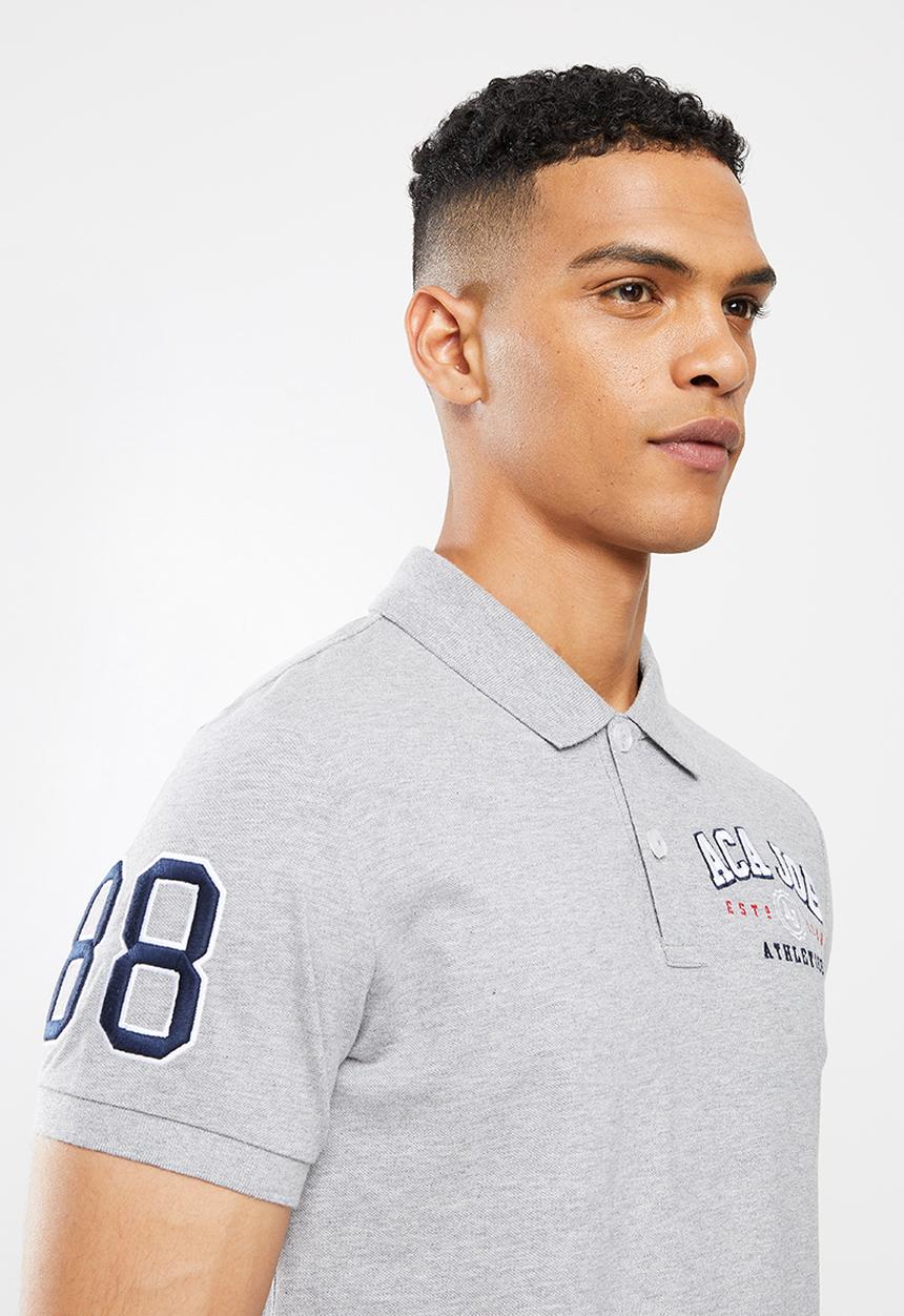 Aca Joe - Chest emb applique short sleeve golfer - grey melange