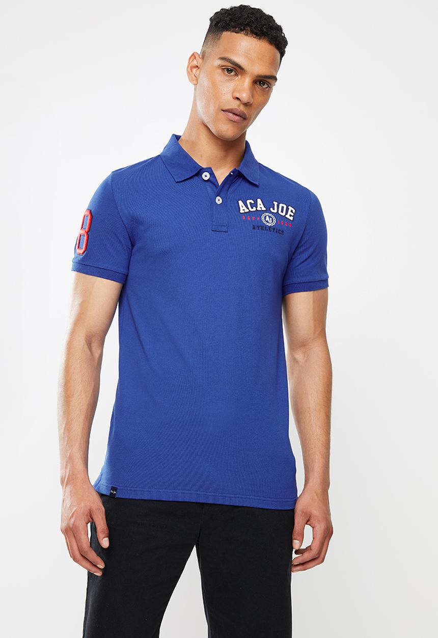 Aca Joe - Chest emb applique short sleeve golfer - electric blue