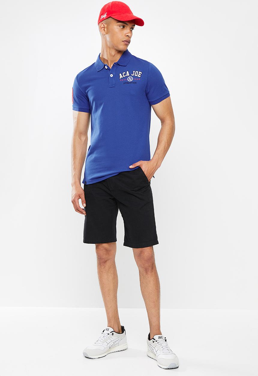 Aca Joe - Chest emb applique short sleeve golfer - electric blue