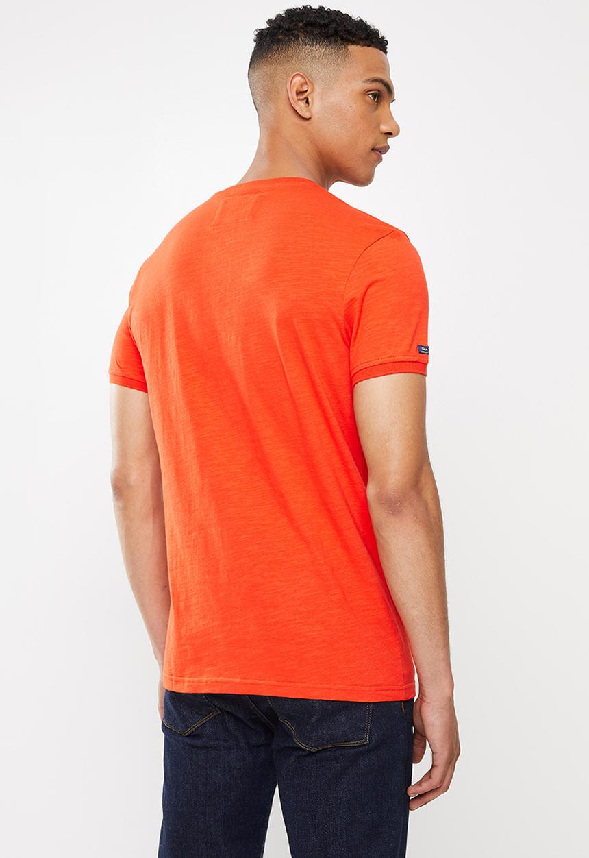 Aca Joe - Grandpa collar flock print henley - tangerine