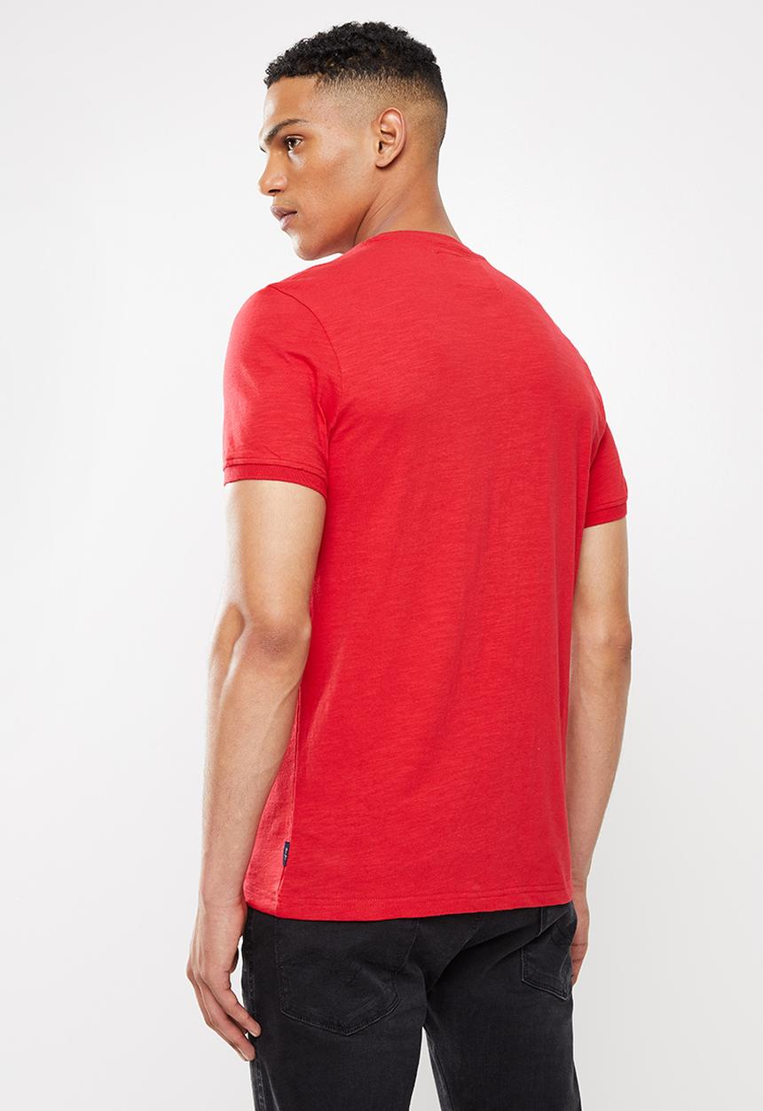 Aca Joe - Grandpa collar flock print henley - red