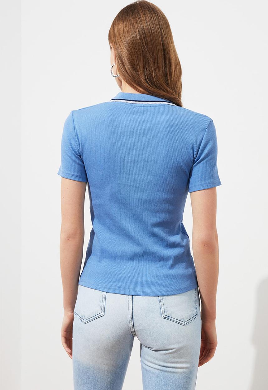 Trendyol - Polo corduroy knitted top  - blue
