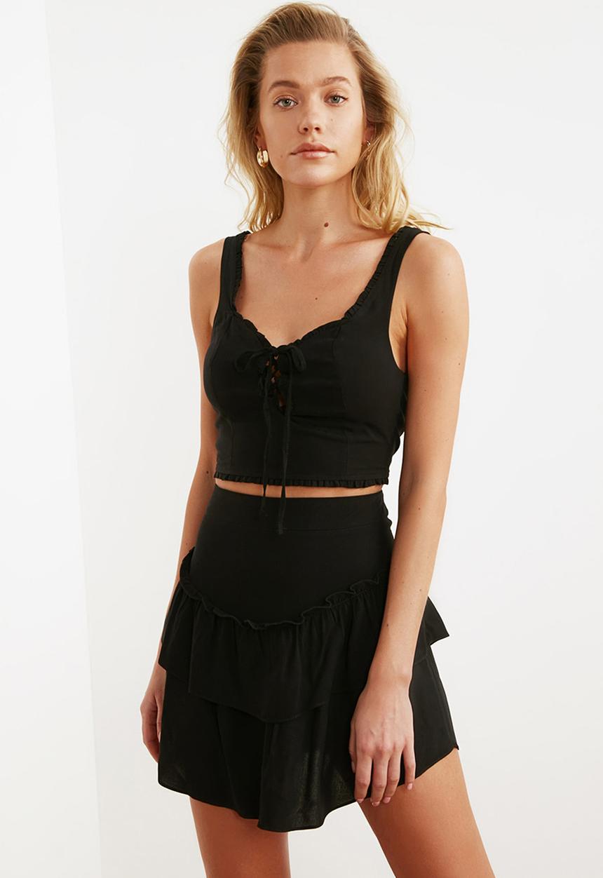 Trendyol - Ruffle swim detailed bottom top set - black
